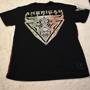 American Fighter Black Tee with Green and Orange Graphic